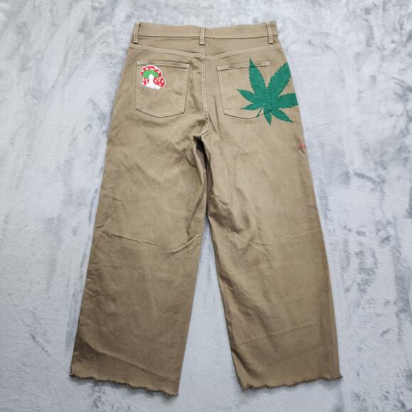 Uniqlo X Plant Girl NYC Jeans Womens 29 Brown Green The 420 Pant Hand Dyed Paint - Picture 6 of 16